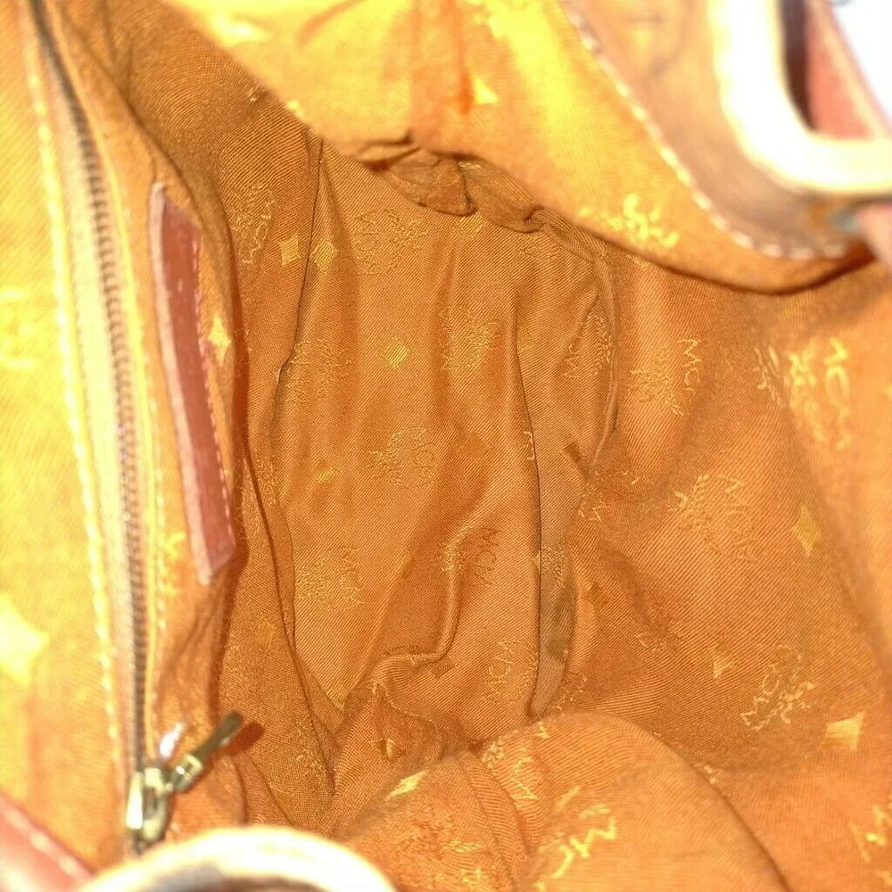 MCM Cognac Visetos Logo Leather Drawstring Backpack